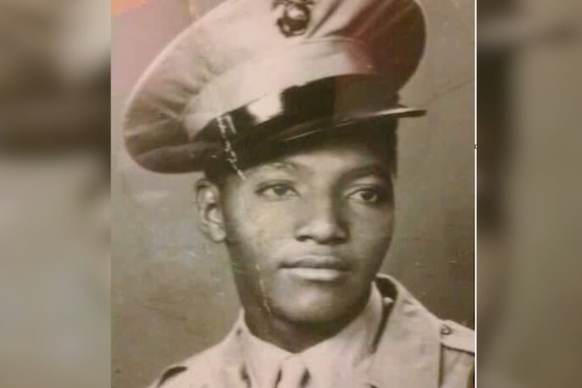 A Marine poses for a close-up photo.