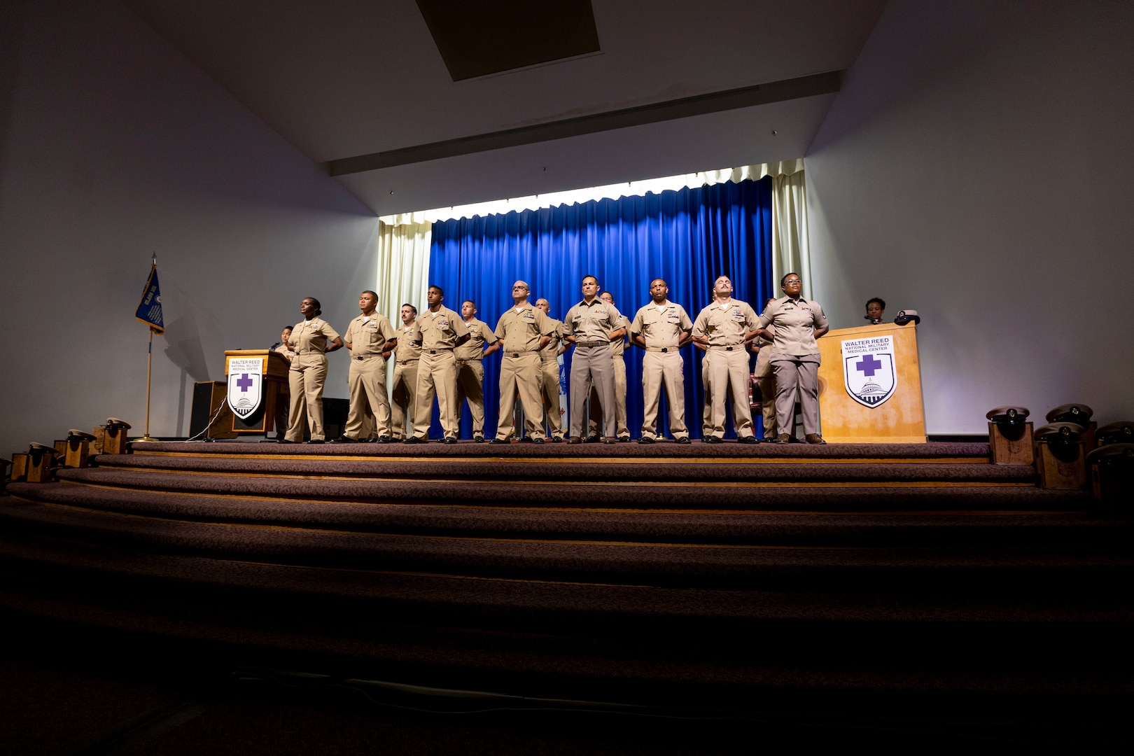 Chiefs Pinning Ceremony takes place for NCR Navy Medicine in Memorial Hall at Walter Reed National Military Medical Center September 27, 2024. 16 Servicemembers received anchors at the ceremony. (DOD Photo by Christian Lilakos)