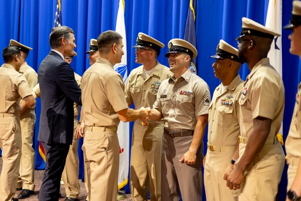 Chiefs Pinning Ceremony takes place for NCR Navy Medicine in Memorial Hall at Walter Reed National Military Medical Center September 27, 2024. 16 Servicemembers received anchors at the ceremony. (DOD Photo by Christian Lilakos)