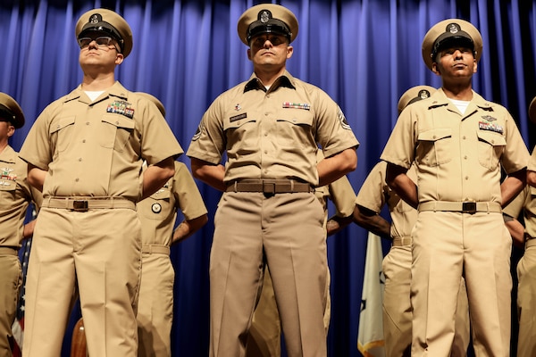 Chiefs Pinning Ceremony takes place for NCR Navy Medicine in Memorial Hall at Walter Reed National Military Medical Center September 27, 2024. 16 Servicemembers received anchors at the ceremony. (DOD Photo by Christian Lilakos)