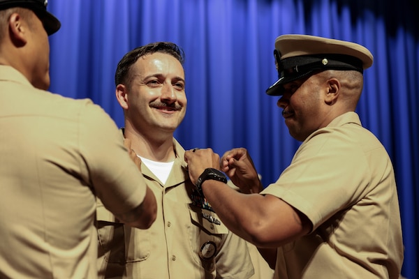 Chiefs Pinning Ceremony takes place for NCR Navy Medicine in Memorial Hall at Walter Reed National Military Medical Center September 27, 2024. 16 Servicemembers received anchors at the ceremony. (DOD Photo by Christian Lilakos)