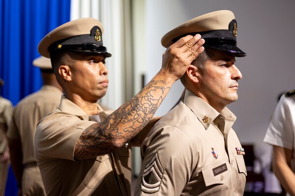 Chiefs Pinning Ceremony takes place for NCR Navy Medicine in Memorial Hall at Walter Reed National Military Medical Center September 27, 2024. 16 Servicemembers received anchors at the ceremony. (DOD Photo by Christian Lilakos)