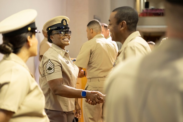 Chiefs Pinning Ceremony takes place for NCR Navy Medicine in Memorial Hall at Walter Reed National Military Medical Center September 27, 2024. 16 Servicemembers received anchors at the ceremony. (DOD Photo by Christian Lilakos)