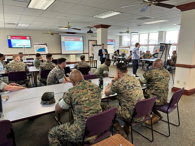 Team members from the U.S. Army Corps of Engineers’ Southwestern Division Regional Planning and Environmental Center meet with enlisted personnel at U.S. Marine Corps Air Station Miramar. The meeting was part of a visioning workshop for future infrastructure development on the installation.