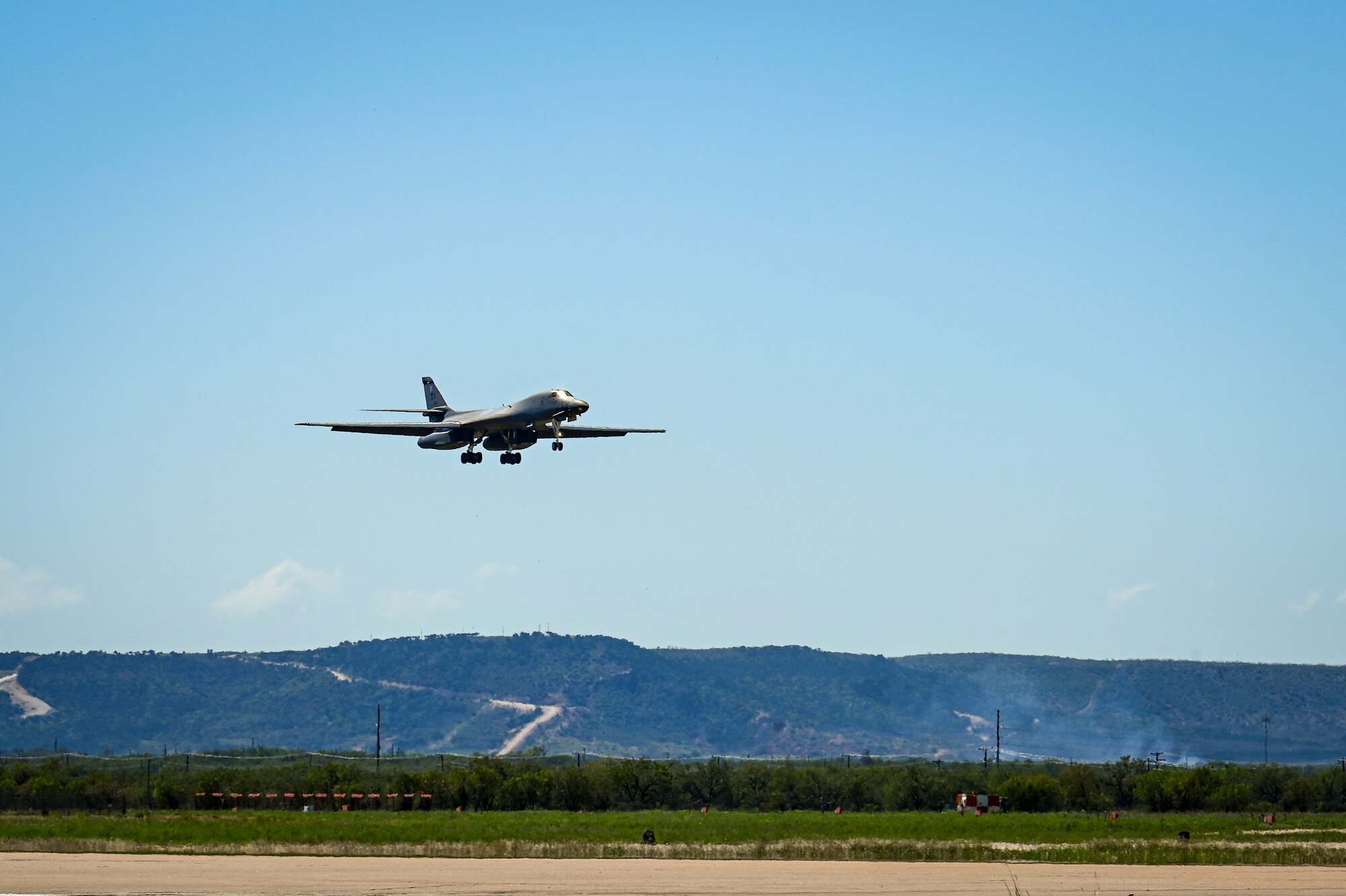 A B-1B Lancer returns to Dyess Air Force Base, Texas, from a U.S. Indo-Pacific Command mission in support of Korean Armed Forces Day, Oct. 1, 2024. Bomber missions contribute to joint force lethality and deter aggression in the Indo-Pacific by demonstrating USAF ability to operate anywhere in the world at any time in support of the National Defense Strategy. (U.S. Air Force photo by Staff Sgt. Matthew Angulo)