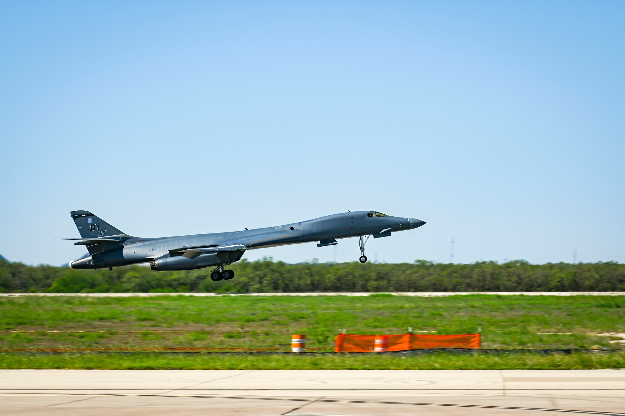 A B-1B Lancer returns to Dyess Air Force Base, Texas, from a U.S. Indo-Pacific Command mission in support of Korean Armed Forces Day, Oct. 1, 2024. Bomber missions are designed to showcase Pacific Air Force’s ability to deter, deny, and dominate any influence or aggression from adversaries or competitors. (U.S. Air Force photo by Staff Sgt. Matthew Angulo)