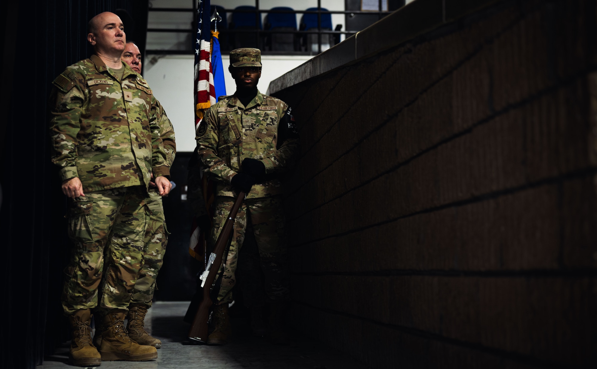 Honor guardsmen and leadership await announcement