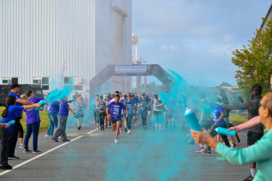 Military and Hampton Roads community members begin the Suicide Prevention Month 5K race at Joint Base Langley-Eustis, Virginia, Sept. 6, 2024. The event was in support of mental health initiatives. (U.S. Air Force photo by Airman 1st Class Skylar Ellis)