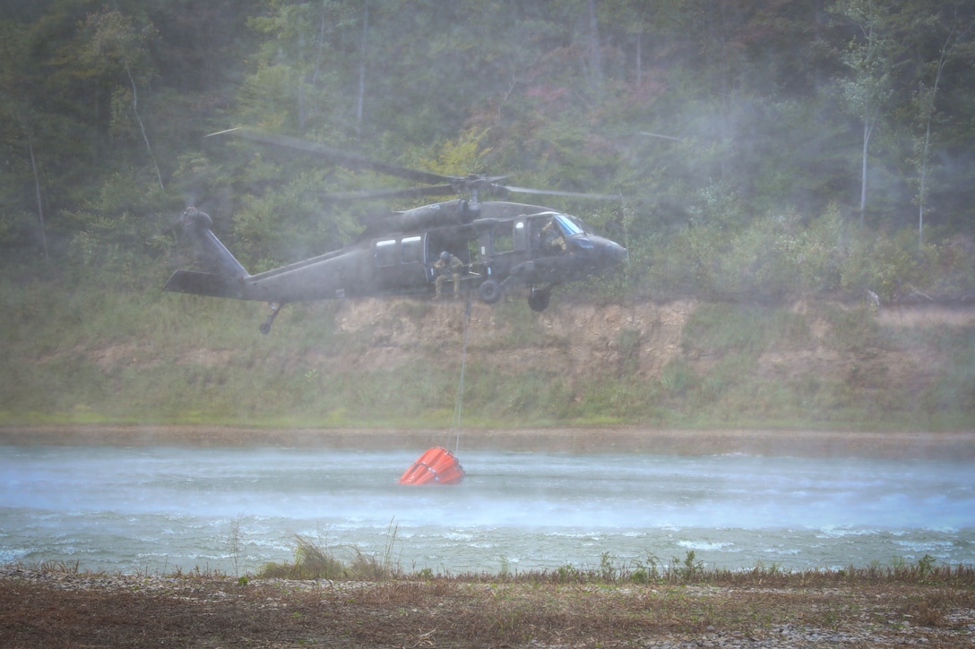 Soldiers with the 63rd Theater Aviation Brigade participated in an All-Hazards Field Training Exercise at the Harold L. Disney Training Center in Artemus, Kentucky, on Sept. 14, 2024.