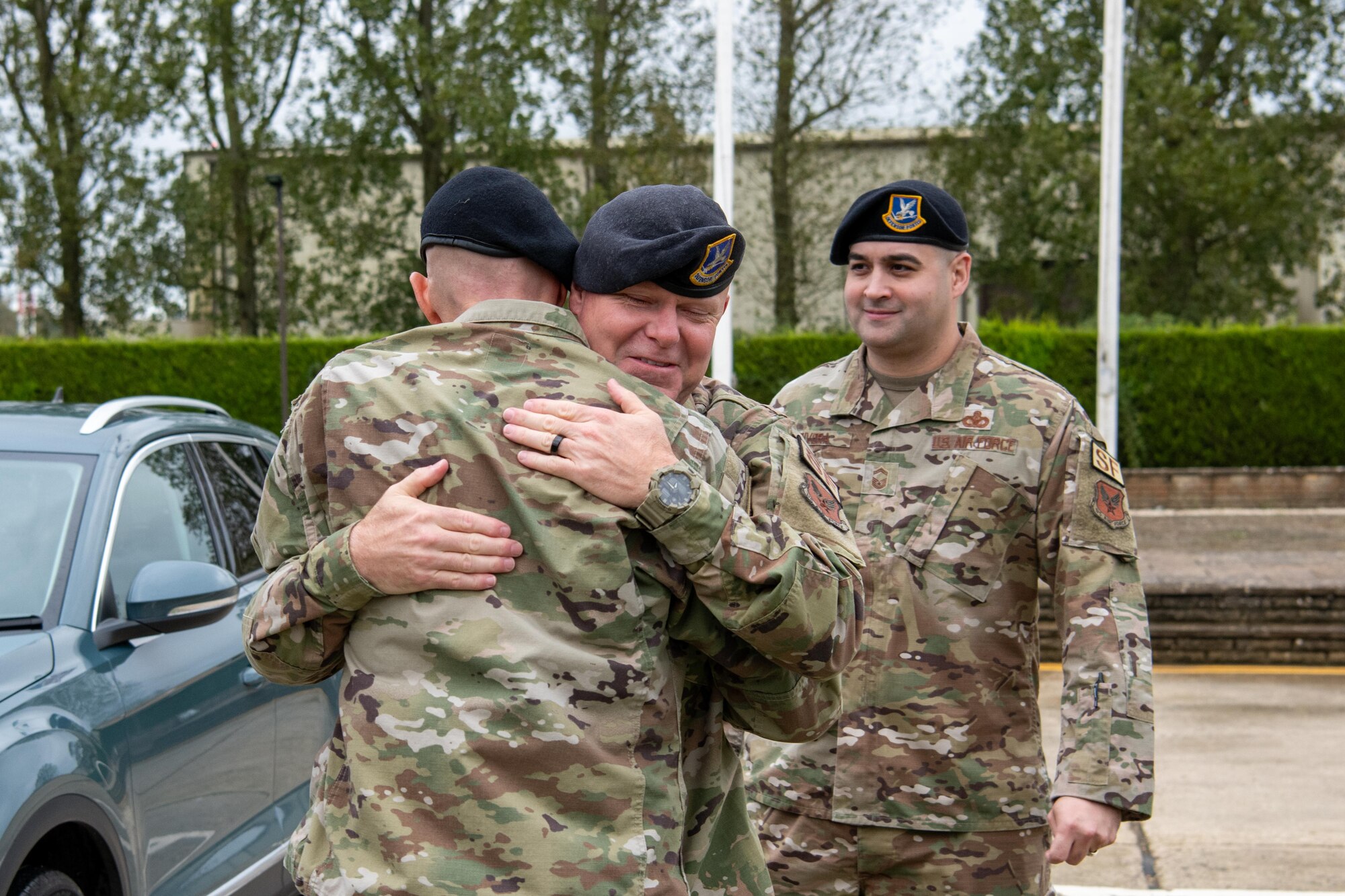Airmen greet each other