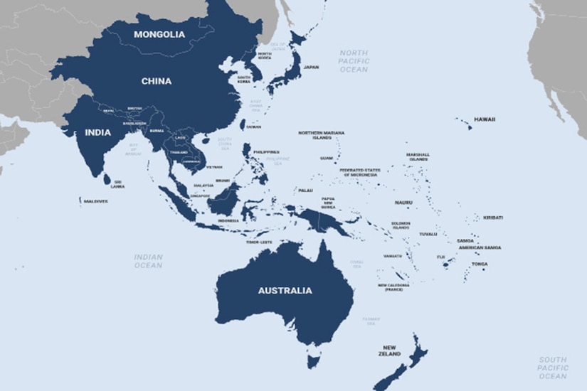 Map illustration of the Indo-Pacific region.