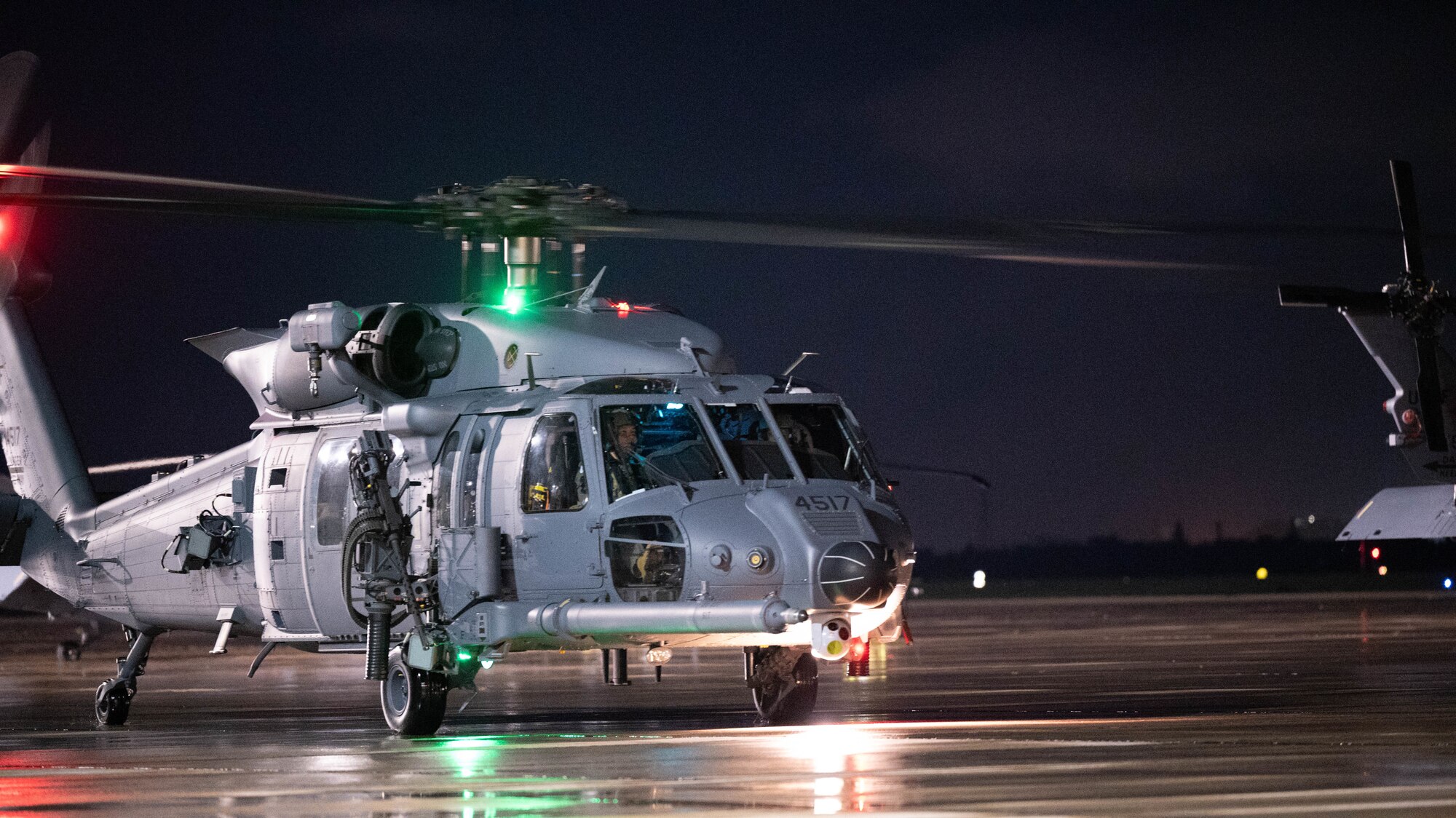 A HH-60W fnishes landing at Kadena Air Base