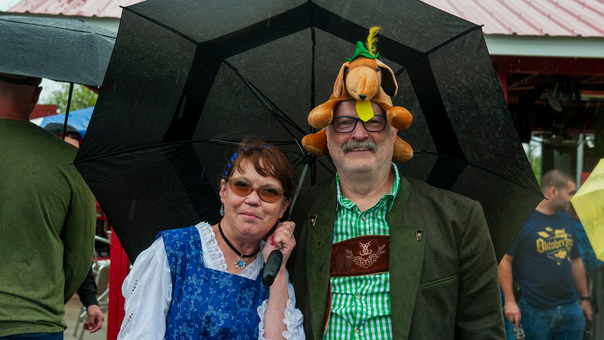 Philip Goerling, a team lead at the National Air and Space Intelligence Center, poses for a photo with his wife, Kari Goerling, during NASIC’s 56th annual Oktoberfest  in Dayton, Ohio, on Sept. 27, 2024. Goerling, among many others, dressed up for the occasion where they participated in a dress competition.