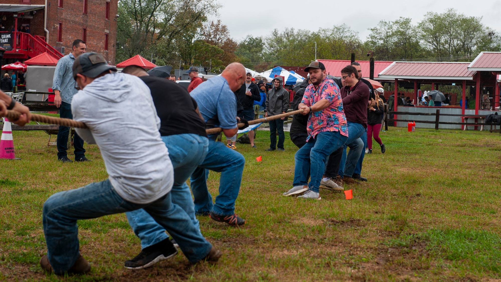 National Air and Space Intelligence Center personnel competed in a tug-of-war at NASIC’s 56th annual Oktoberfest celebration in Dayton, Ohio, on Sept. 27, 2024. Trophies were awarded to winners of the various competitions at the end of the festivities.