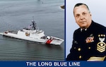 Official service photograph of Master Chief Petty Officer of the Coast Guard Charles L. Calhoun in his dress blues. (U.S. Coast Guard)
The newly commissioned National Security Cutter, Charles Calhoun, steams up the Cooper River to its new homeport at Coast Guard Base Charleston. (U.S. Coast Guard)