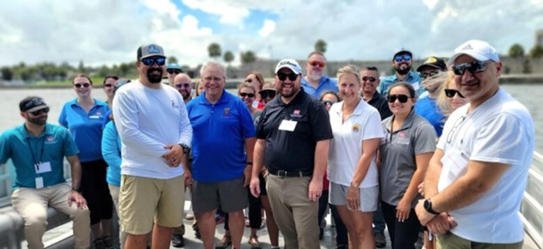 USACE Jacksonville District partners and stakeholders take a moment for some partnership posterity during the St. Augustine Back Bay Feasibility Study Environmental Sub-Team and Cultural Resources Boat Tour.