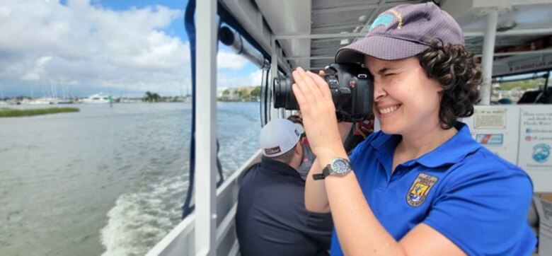 A US Fish & Wildlife partner captures imagery of the St. Augustine coastline during a USACE Jacksonville District boat tour intended to provide partners and stakeholders with a unique perspective on alternatives under consideration within the St. Augustine Back Bay Feasibility Study.