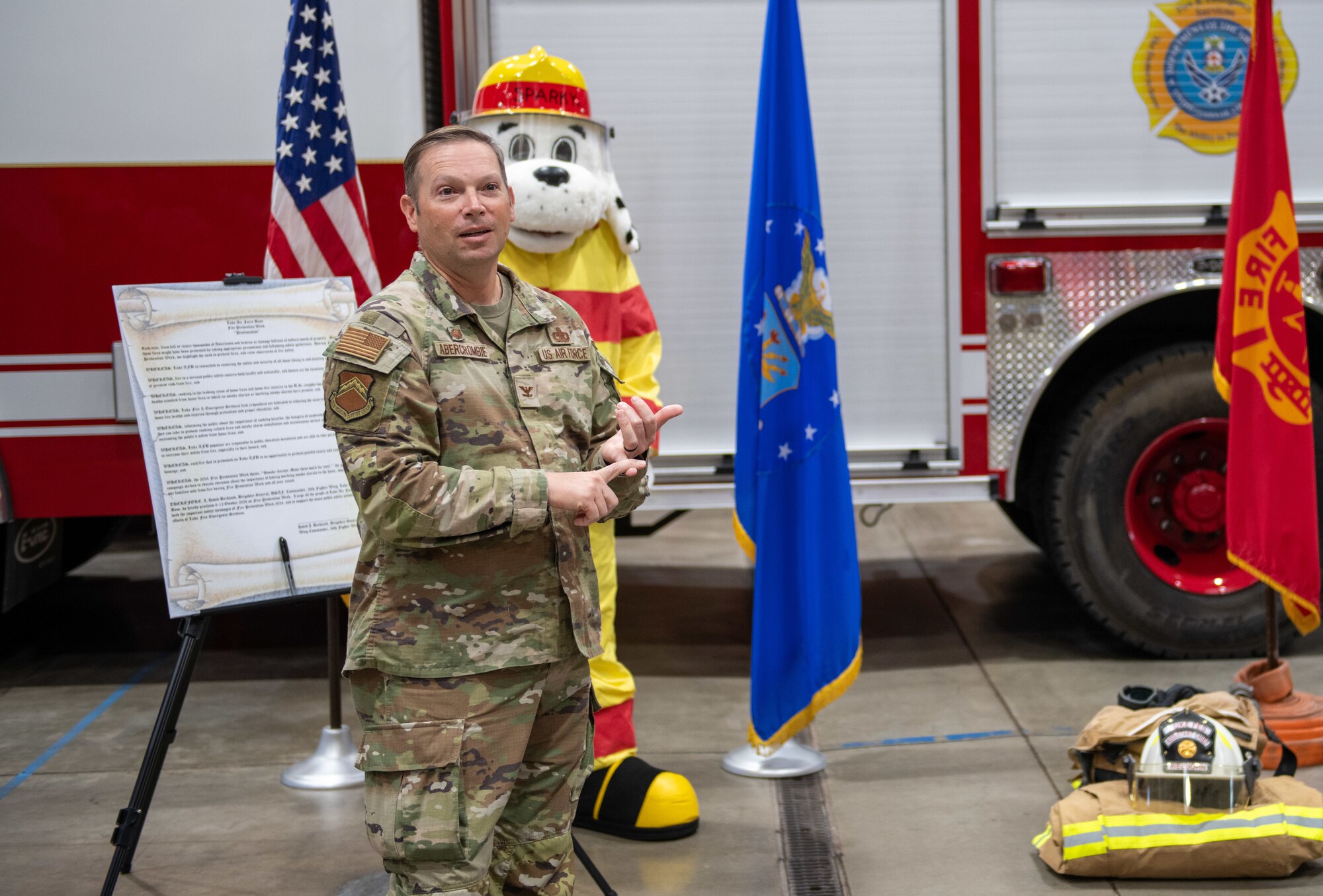 U.S. Air Force officer speaks about the importance of fire protection.