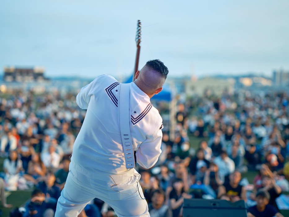 Musician 2nd Class Marcelo Carrion of the 7th Fleet Band's Orient Express performs at the 46th Annual Yokosuka Friendship Day at Commander, Fleet Activities Yokosuka's (CFAY) Berkey Field October 6, 2024.