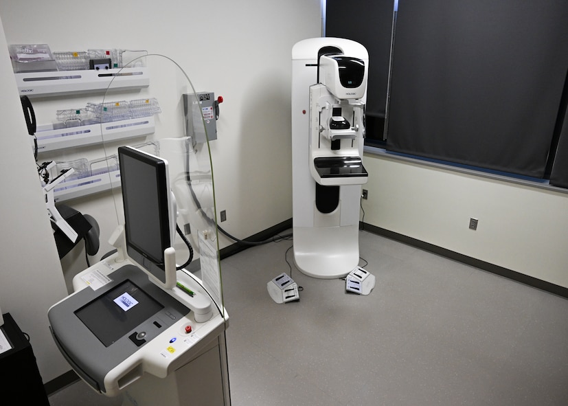 A mammography machine sits ready for patients at Wilford Hall's Mammography Clinic, JBSA-Lackland, Texas on Oct. 3, 2024.