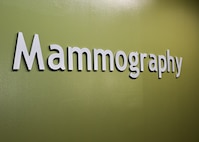 A sign marks the entrance to the mammography clinic at Wilford Hall, JBSA-Lackland, Texas, on October 3, 2024.