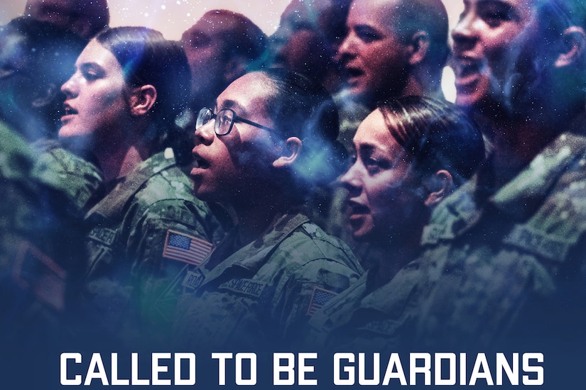 Image of Space Force guardians standing in rows with the text "Called to be Guardians" at the bottom of the image.