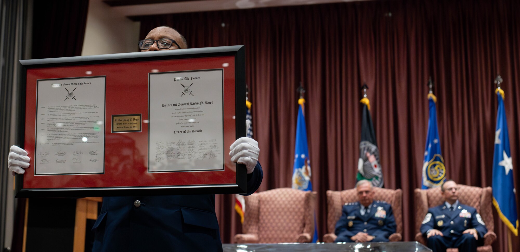 Rupp’s induction to the Order of the Sword marks only the 17th time in history that the men and women of the Pacific Air Forces have bestowed this honor.