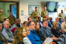 City of Minot religious leaders attend a combined mission brief at Minot Air Force Base, North Dakota, Oct. 2, 2024. Local religious leaders visited the base for the first-ever 5th Bomb Wing Chaplain Corps Clergy Day tour. The tour gave local religious leaders a better understanding of the mission at Minot Air Force Base and how spiritual resiliency can benefit Airmen.
