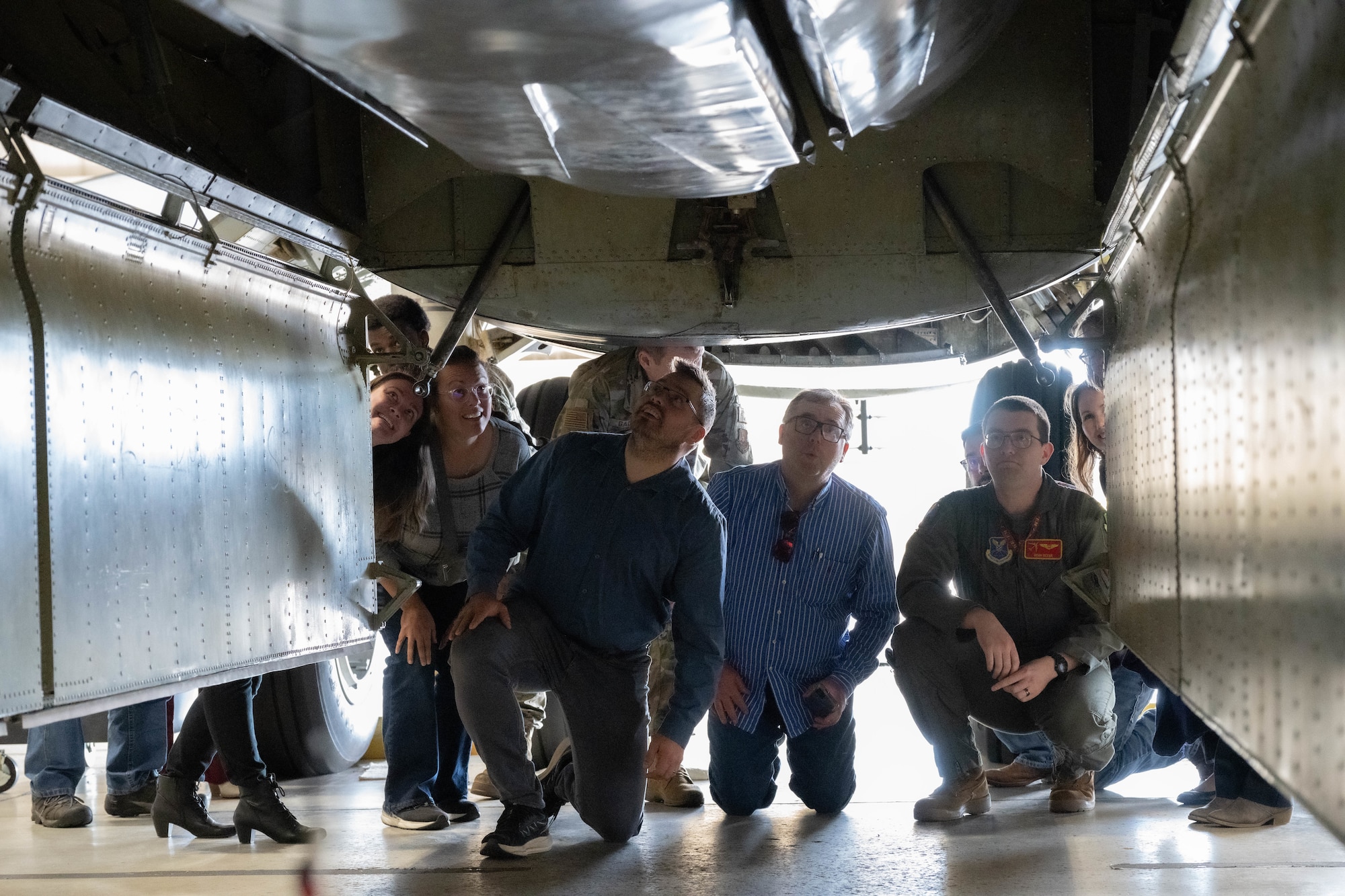Local religious leaders visit a B52 Bomber as part of the 5 BW Chaplain Corps Clergy Day tour at Minot Air Force Base, North Dakota, Oct. 2, 2024. The tour gave local religious leaders a better understanding of the mission at Minot Air Force Base and how spiritual resiliency can benefit Airmen.