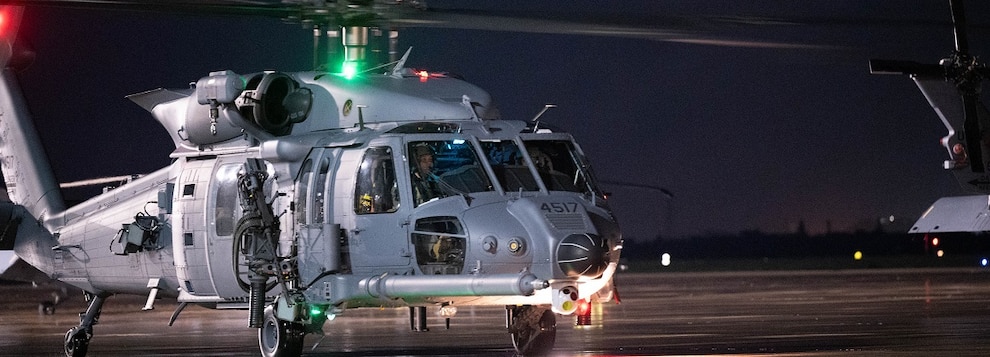 A U.S. Air Force HH-60W Jolly Green II assigned to the 33rd Rescue Squadron land at Kadena Air Base, Japan, on Sept. 23, 2024.