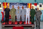 SUBIC BAY, Philippines (October 7, 2024) Rear Adm. Todd Cimicata, Commander, Logistics Group Western Pacific/Task Force 73 (COMLOG WESTPAC/CTF 73) (left) poses for a photo with Rear Adm. Jose Ma Ambrosio Q. Ezpeleta, Vice Commander, Philippine Navy, (middle) and Commodore Edward Ike Morada De Sagon, Commander, Naval Forces Northern Luzon (right) at the opening ceremony of Exercise Sama Sama, on Naval Operating Base-Subic, Subic, Zambales, Oct. 7. Sama Sama is a bilateral exercise hosted by the Philippians and the United States, with participants form Australia, Canada, France, and Japan, designed to promote regional security cooperation, maintain and strengthen maritime partnerships, and enhance maritime interoperability. (U.S. Navy photo by Mass Communication Specialist 1st Class Hannah Fry)