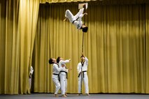 The South Korean Taekwondo team performs a demonstration at Hill Air Force Base, Utah, Oct. 10, 2024. The event celebrated the 71-year alliance between the United States and South Korea, marked by Utah Governor Spencer Cox declaring Oct. 12, 2024, as Utah Korea-U.S. Alliance Day. The team demonstrated their martial arts skills for the audience. (U.S. Air Force photo by R. Nial Bradshaw)