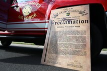 Beale Air Force Base recognizes Fire Prevention Week with a signed proclamation of its commitment to safety and security during the kickoff of Fire Prevention Week at Beale AFB California, Oct. 6, 2024.