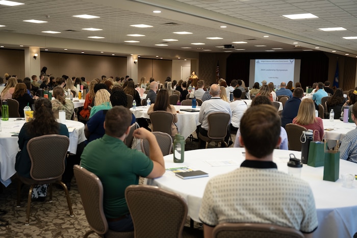 Attendees at the Wright-Patt Junior Force Council Annual Leadership Symposium receive the opening briefing