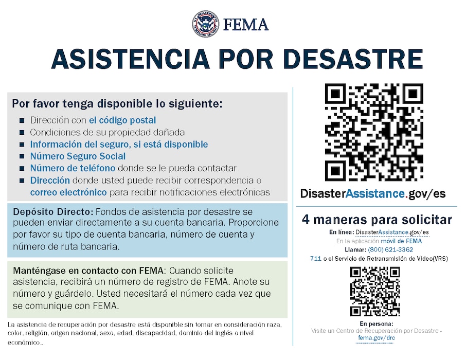 Please use this as a resource to get individual assistance from FEMA.

Utilice esto como recurso para obtener asistencia individual de FEMA.