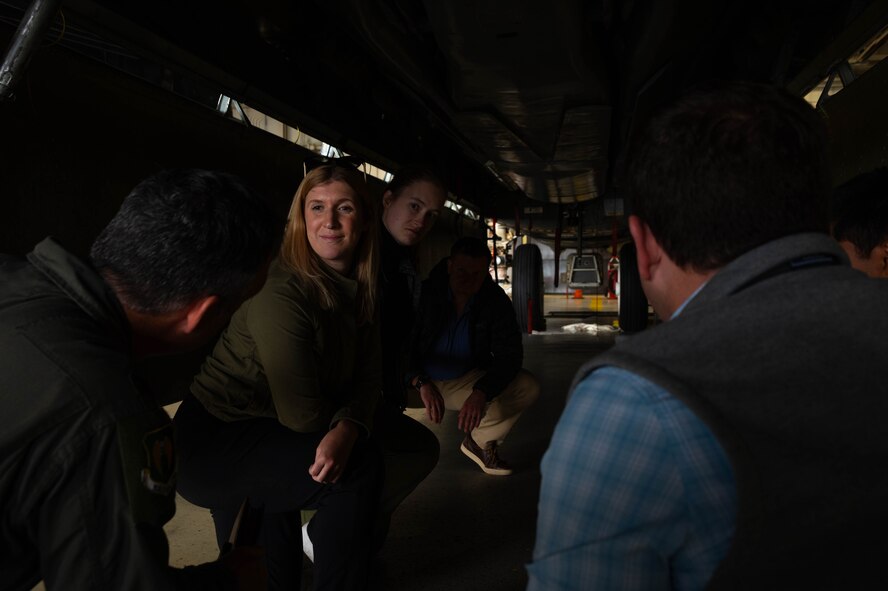 The Congressional Staff Delegation tours the weapons bay of a B-52H Stratofortress at Minot Air Force Base, North Dakota, Oct. 2, 2024. The B-52H is capable of carrying approximately 70,000 pounds of munitions with global strike precision. (U.S. Air Force photo by Luis Gomez)