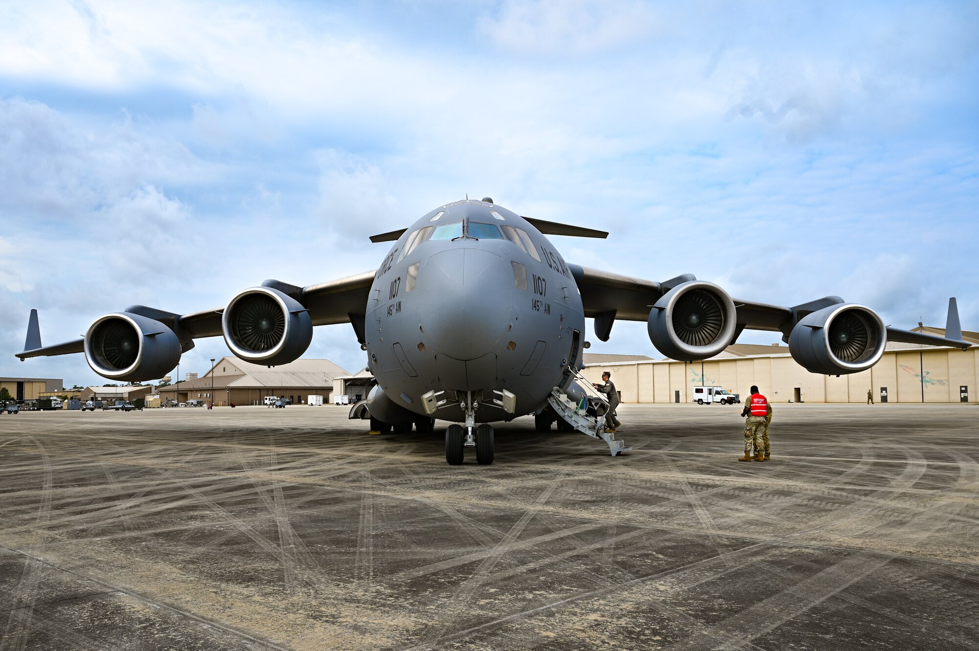 Someone getting inside a C-17.
