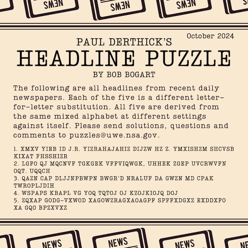 Headline Puzzle: October 2024 Encrypted Headlines Graphic