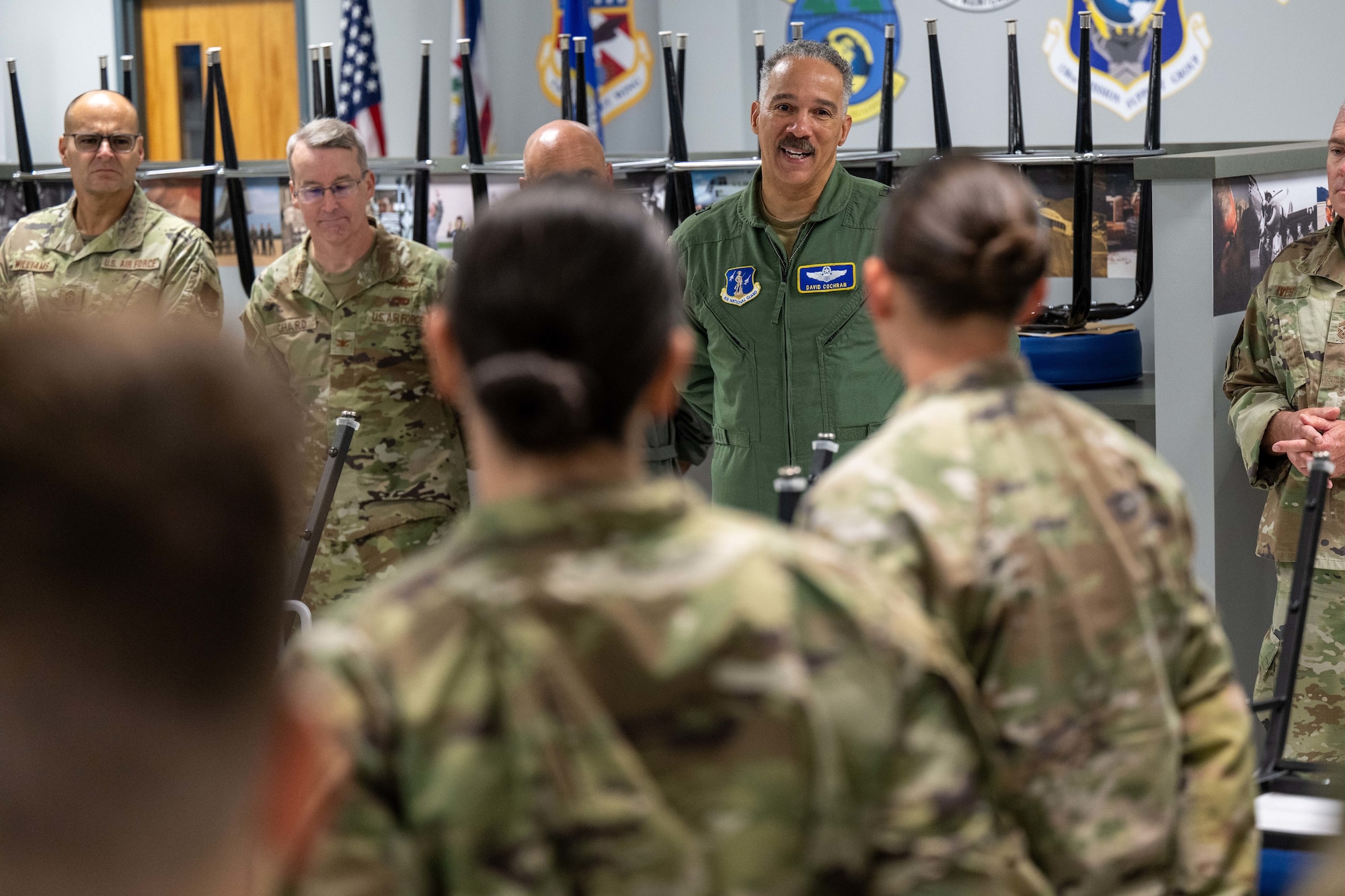 Brigadier General David Cochran, Commander of the West Virginia Air National Guard and Assistant Adjutant General for Air, encourages members of FSRT ahead of their departure for the impending Severe Weather Response mission in Florida. Fatality Search and Rescue Teams (FSRT) are multi-capable airmen trained and certified to respond to a wide range of disasters and hazards, recover the remains of the deceased, and reunite the remains of those lost with their loved ones.(U.S. Air National Guard photo by,2d Lt DeJuan Haley)