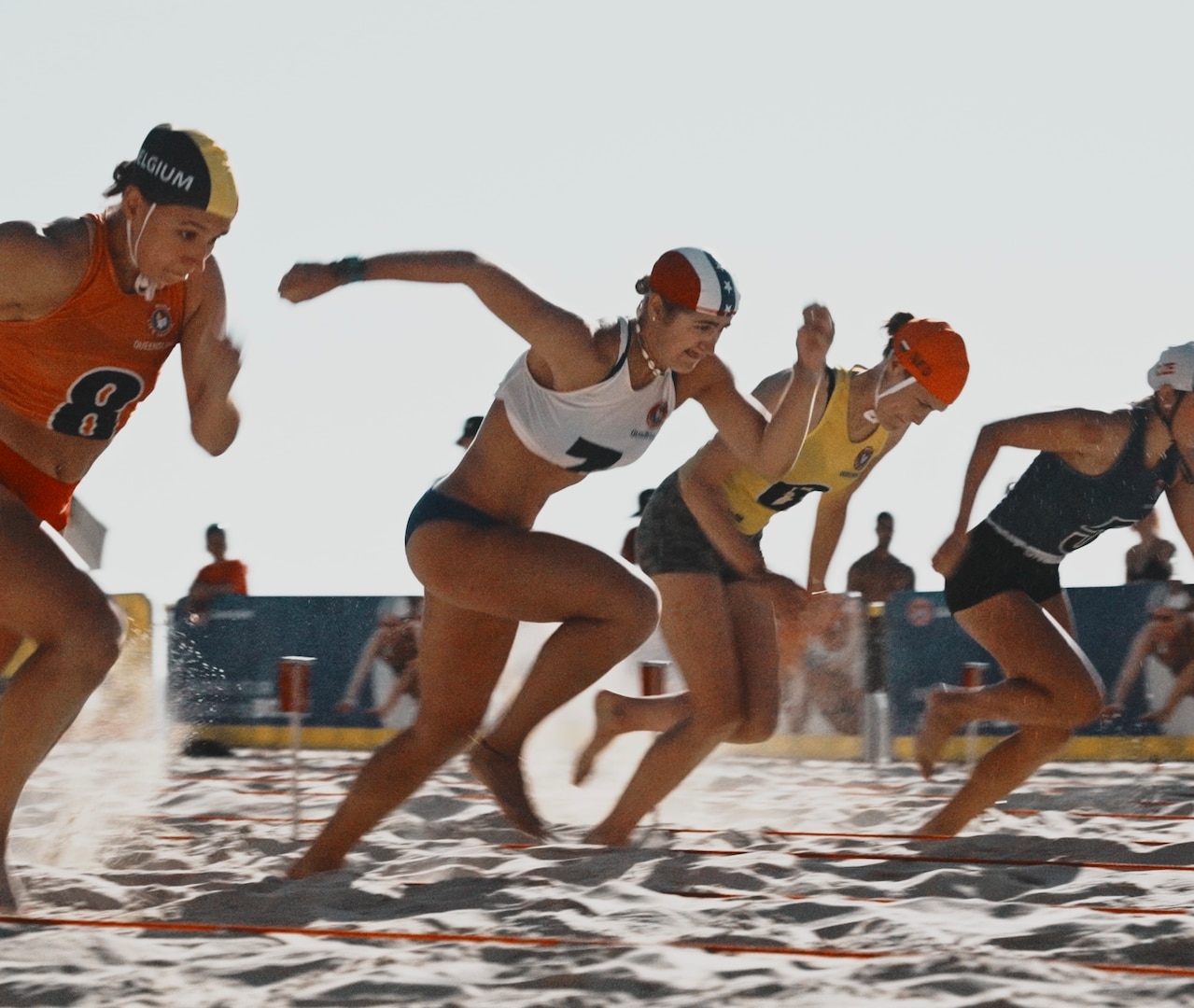 U.S. Army 2nd Lt. Sophia Gulotti (in white top with red, white and blue cap) competes in United States Lifesaving Association (USLA) and Surf-Lifesaving competitions, and this summer, she competed on Team USA in the 2024 International Life Saving Federation World Championships in Australia.