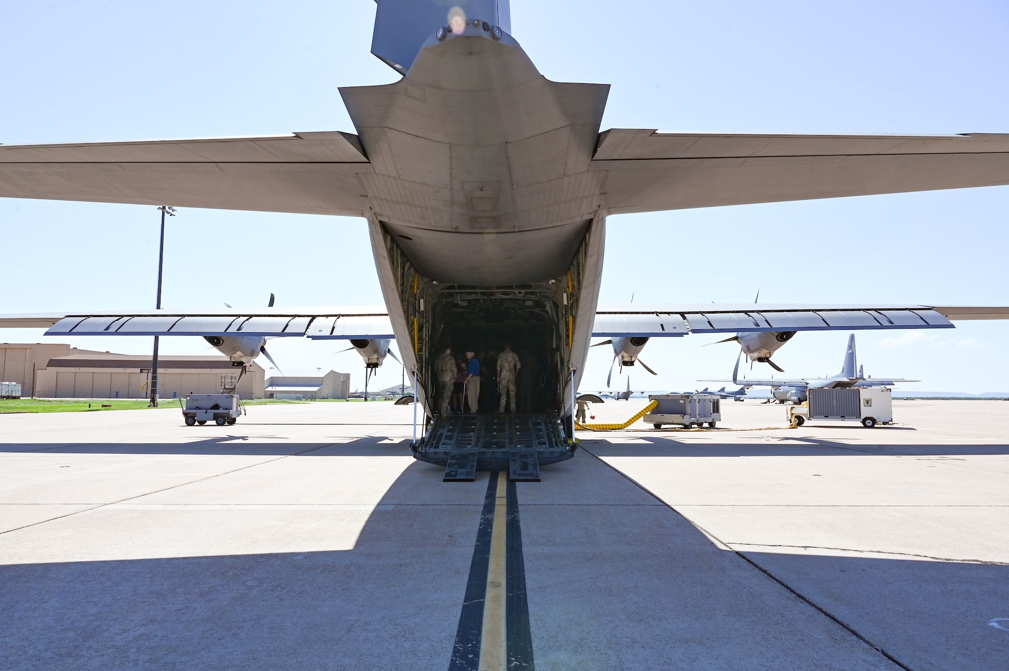 The 774th Tactical Airlift Squadron’s veterans and spouses tour the inside of a C-130J Super Hercules at Dyess Air Force Base, Texas, Oct. 7, 2024. The 774th TAS was stationed at Dyess AFB from Aug. 1973 to Oct. 1986 before it was inactivated. (U.S. Air Force photo by Airman 1st Class Emma Anderson)