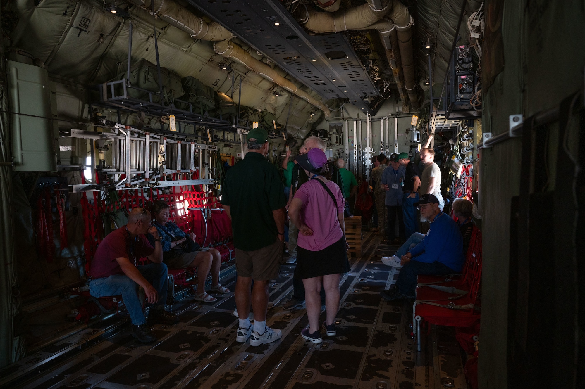 The 774th Tactical Airlift Squadron’s veterans and spouses tour the inside of a C-130J Super Hercules at Dyess Air Force Base, Texas, Oct. 7, 2024. The 774th TAS was stationed at Dyess AFB from Aug. 1973 to Oct. 1986 before it was inactivated. (U.S. Air Force photo by Airman 1st Class Emma Anderson)