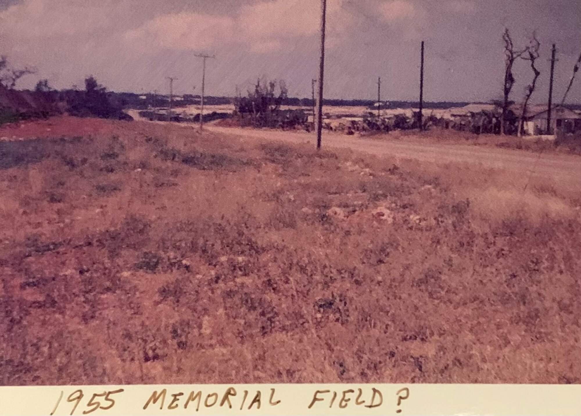 Suspected site of original Memorial Field dedicated to the missing crew of B-29 #44-61700 at an unknown area of Andersen Air Force Base, Guam, 1955. (Courtesy Photo)