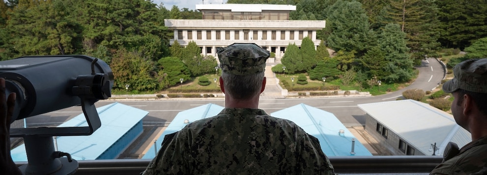 241009-N-PC065-1903 PAJU, South Korea (Oct. 9, 2024) Adm. Samuel J. Paparo, commander of U.S. Indo-Pacific Command, tours the Korean Joint Security Area within the Demilitarized Zone, during an overseas trip to the Republic of Korea, Oct. 9, 2024. The trip reaffirms the U.S.-ROK alliance remains the cornerstone of peace and security in Northeast Asia and the Korean Peninsula. USINDOPACOM is committed to enhancing stability in the Indo-Pacific region by promoting security cooperation, encouraging peaceful development, responding to contingencies, deterring aggression and, when necessary, fighting to win. (U.S. Navy photo by Mass Communication Specialist 1st Class John D. Bellino)