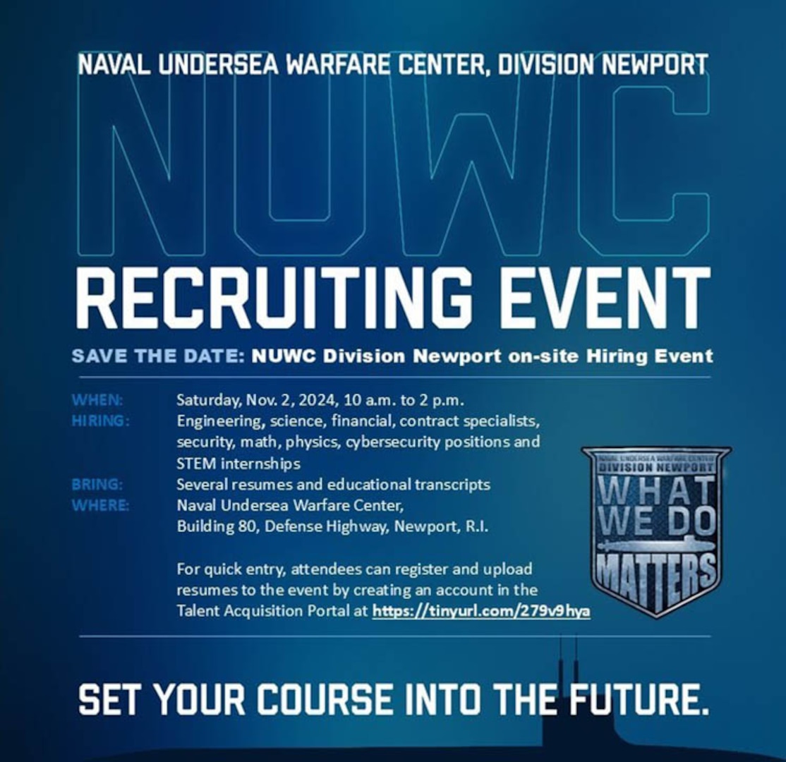 NUWC Division Newport’s in-person hiring fair will be held on Nov. 2