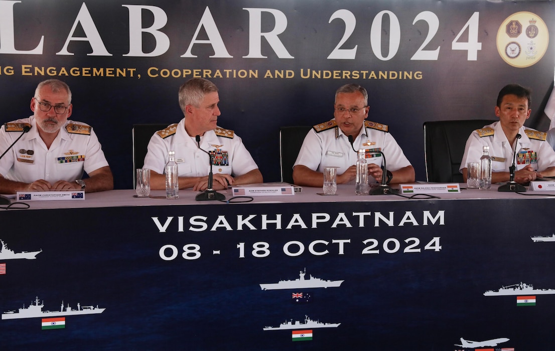 Adm. Steve Koehler attends the opening ceremony for Exercise Malabar 2024 in Visakhapatnam, India.