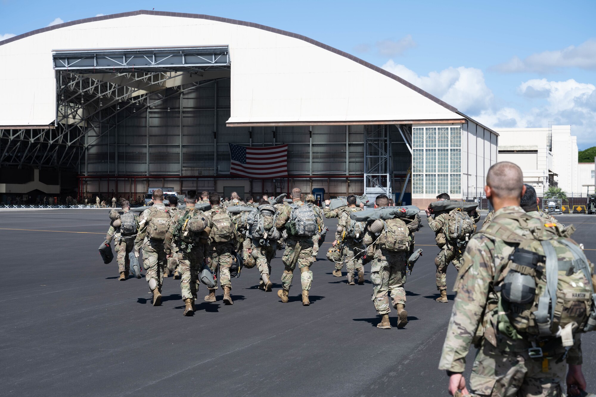 U.S. Army Soldiers from 11th Airborne Division arrive on Joint Base Pearl Harbor-Hickam.