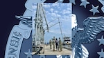 Three people stand on outdoor pier and talk.