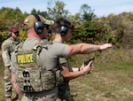 Master Sgt. Jeremy Morey, security forces supervisor assigned to the 109th Airlift Wing, Scotia, New York, instructs an Airman during a security forces augmented training course Sept. 17, 2024. The purpose of the course is to backfill at home station when security forces defenders must forward deploy.