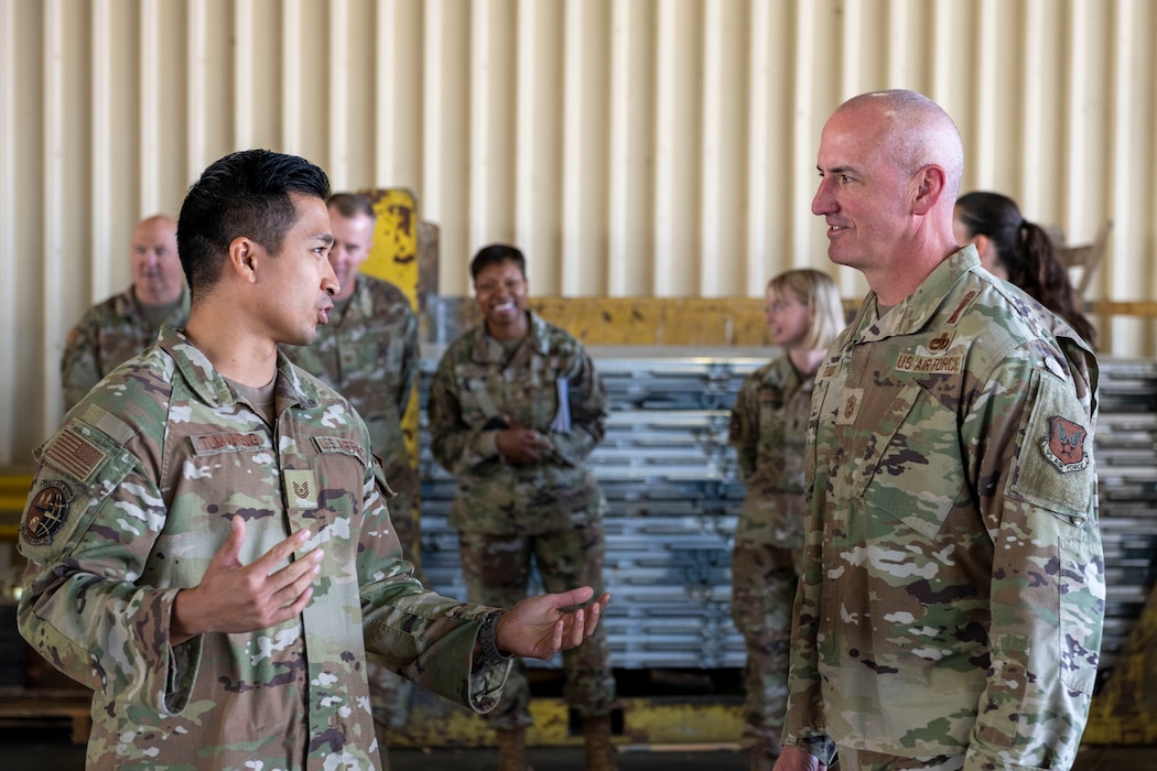 Airman talks to the enlisted senior member of the air force